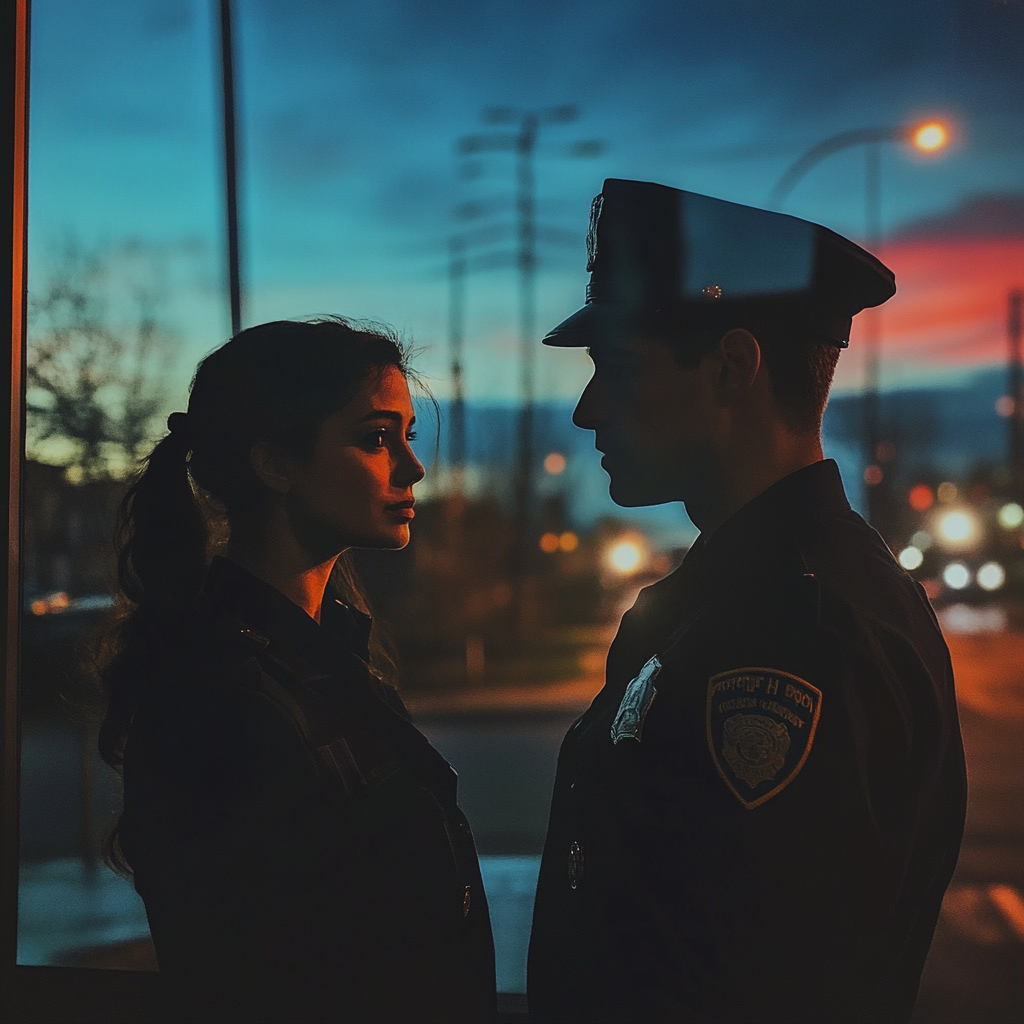 Une femme avec un agent de police | Source : Midjourney