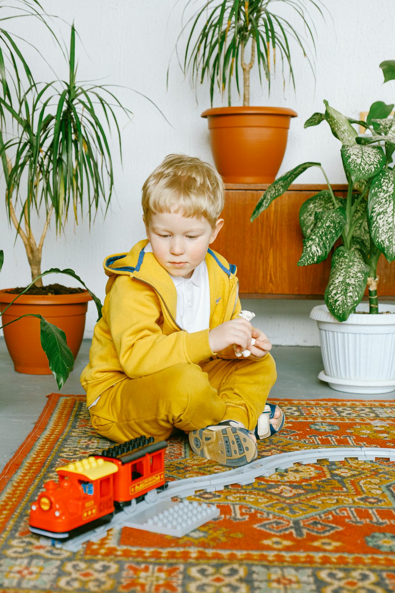 Un petit garçon qui joue avec son petit train | Source : Pexels