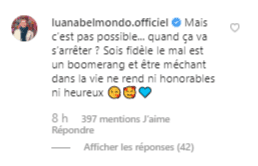 Capture d'écran du commentaire de Luana Belmondo sur le post Instagram de Laura Smet | Photo : Instagram/laura_smet_/