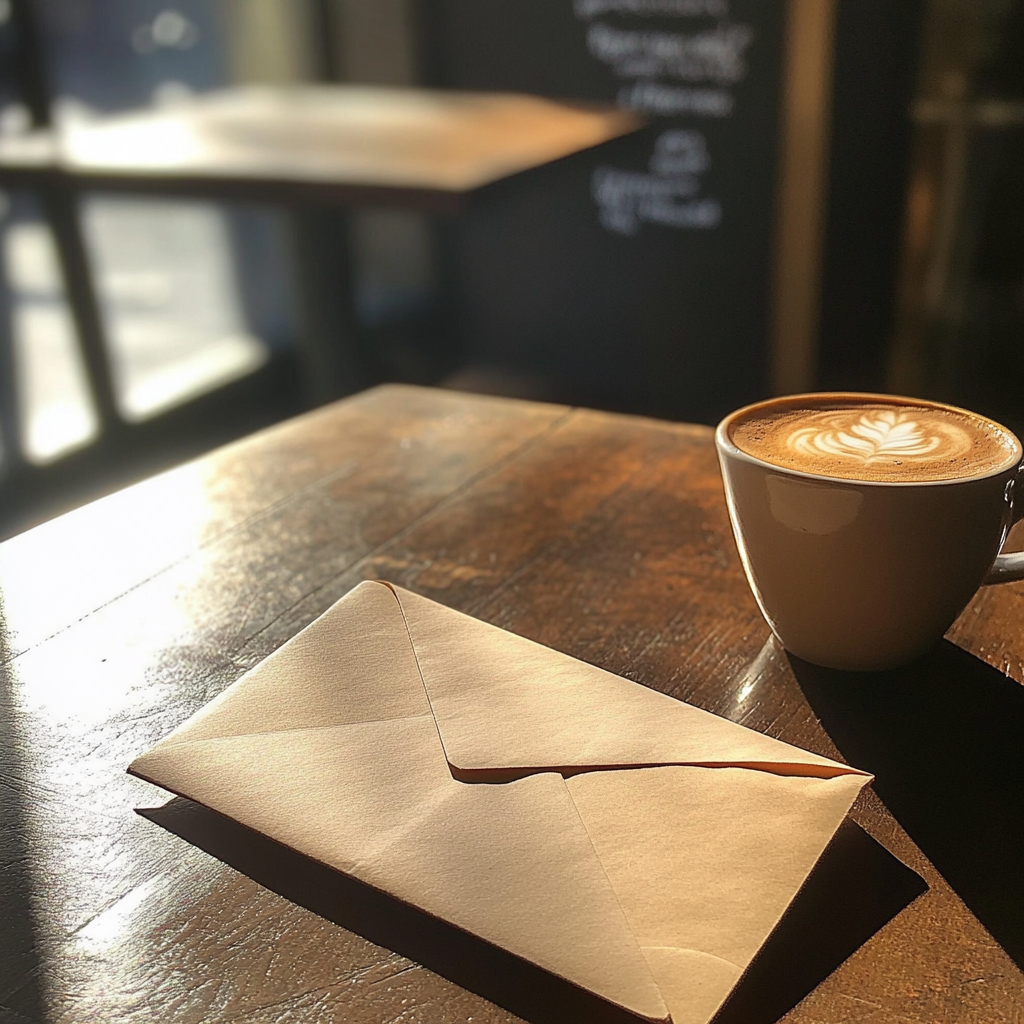 Une enveloppe sur une table | Source : Midjourney