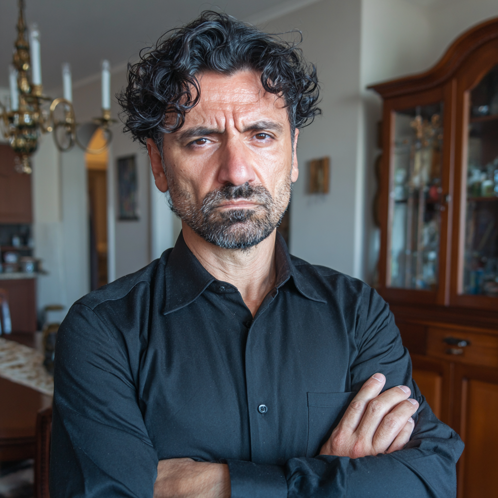 Un homme en colère debout, les bras croisés | Source : Midjourney