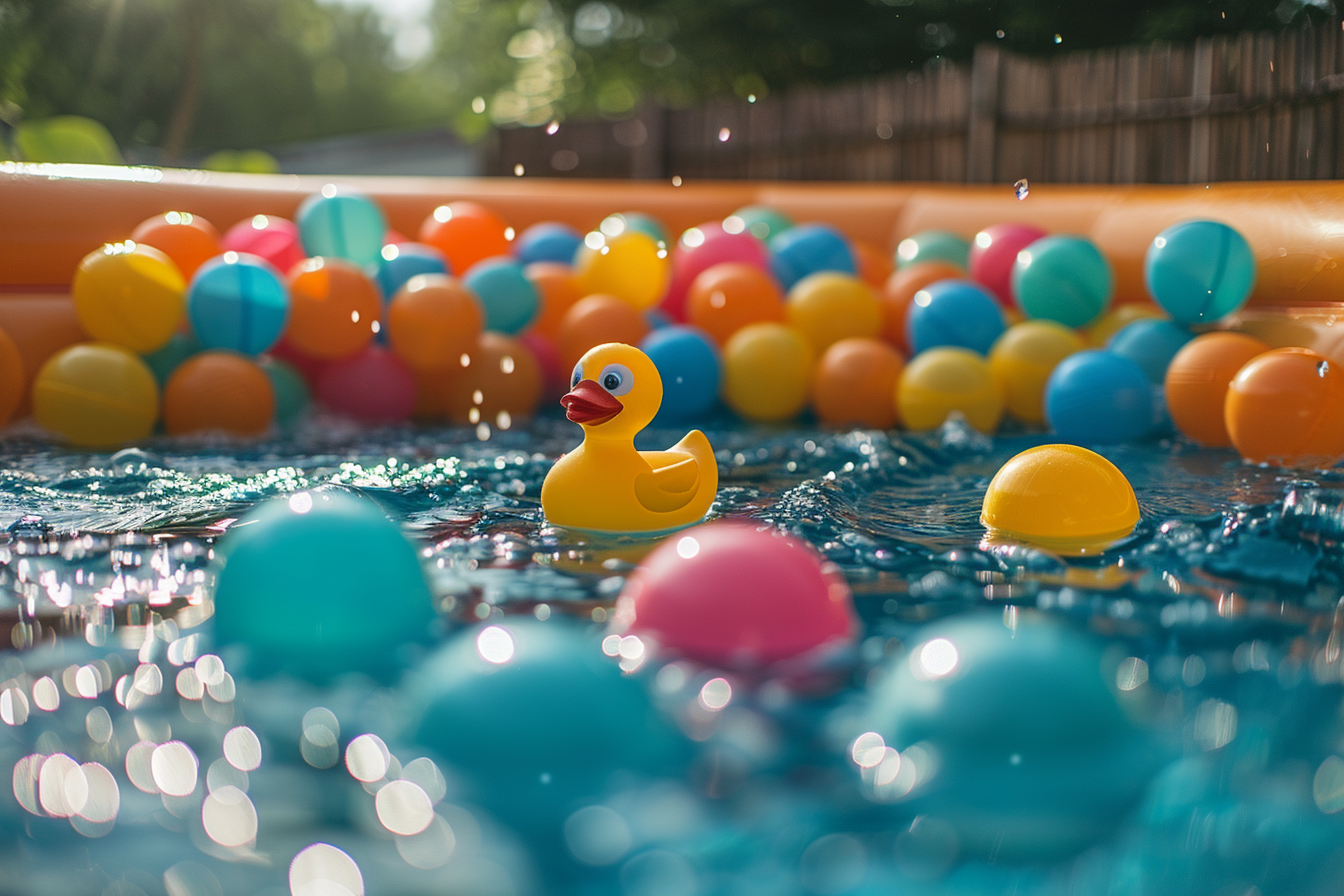 Une piscine gonflable avec des balles colorées | Source : Midjourney