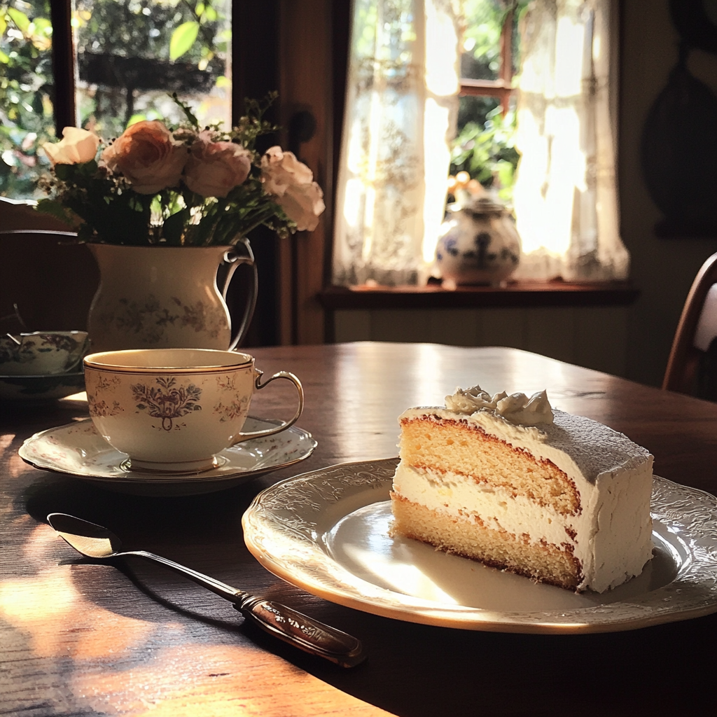 Gâteau et thé sur une table | Source : Midjourney