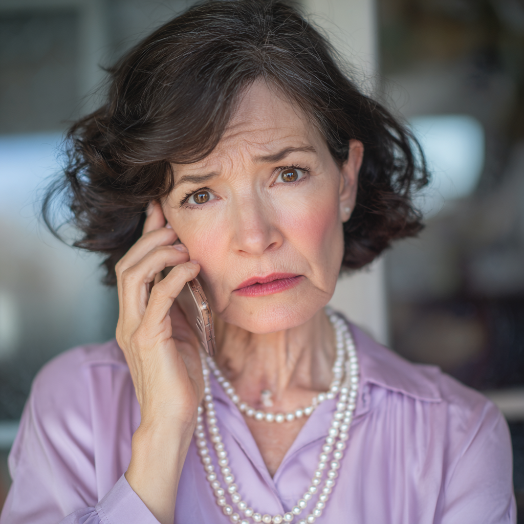 Une femme âgée inquiète parle au téléphone | Source : Midjourney