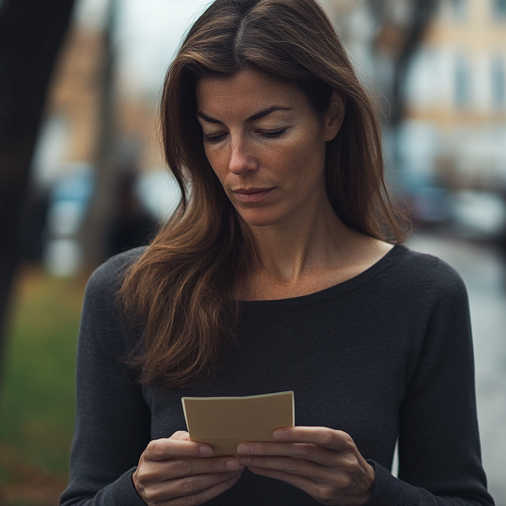 Une femme regarde une note | Source : Midjourney