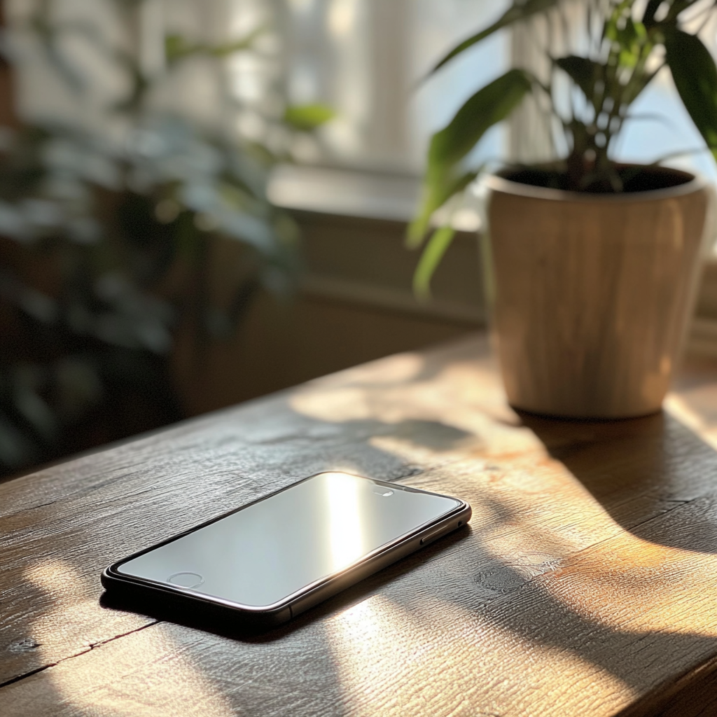 Un téléphone posé sur une table | Source : Midjourney