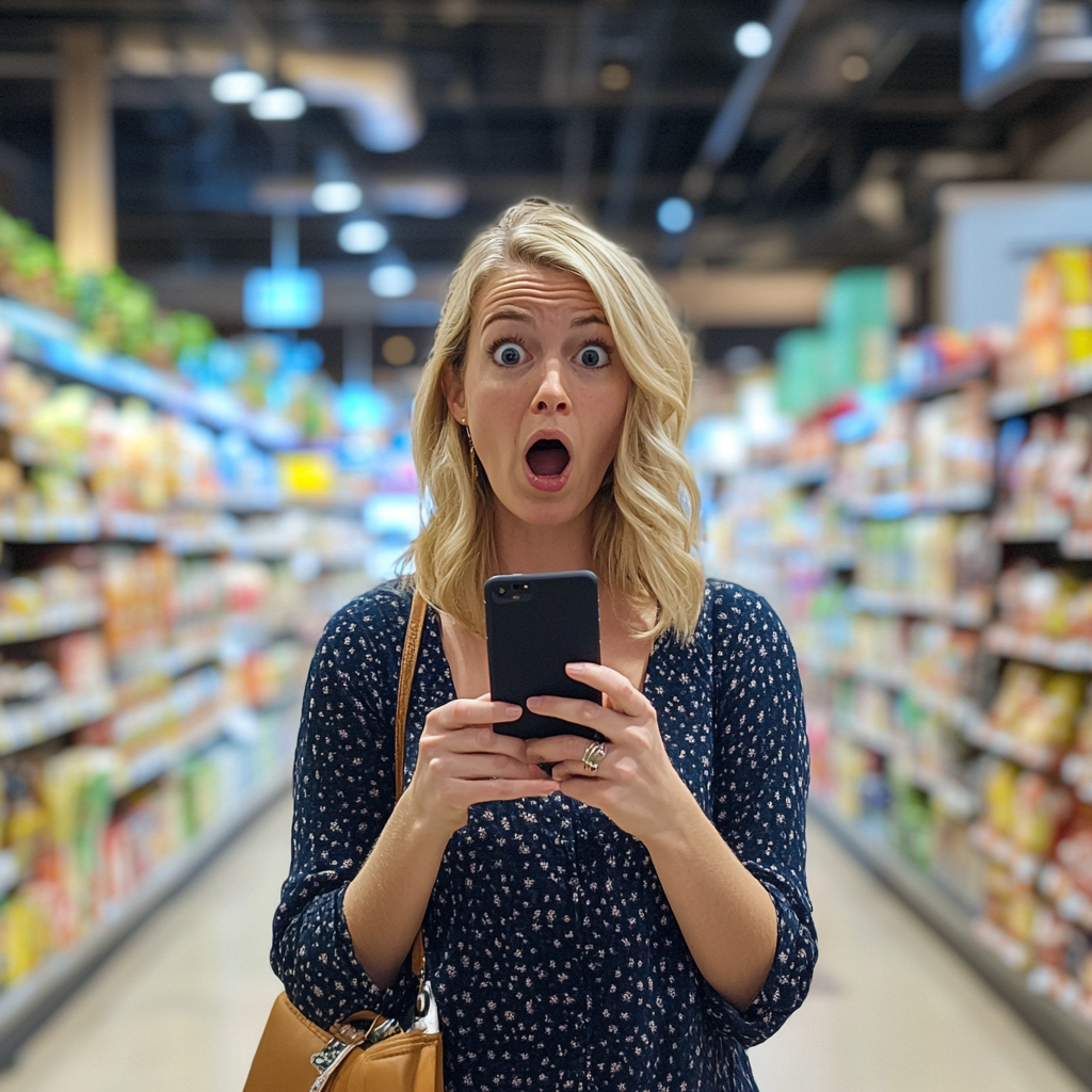 Une femme choquée dans un supermarché | Source : Midjourney