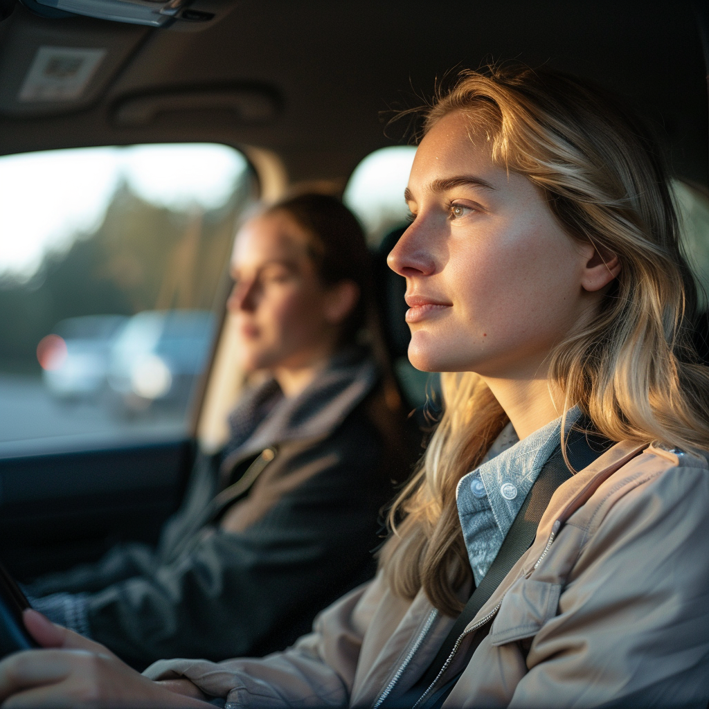 Katie drives her colleague Emily to work | Source: Midjourney