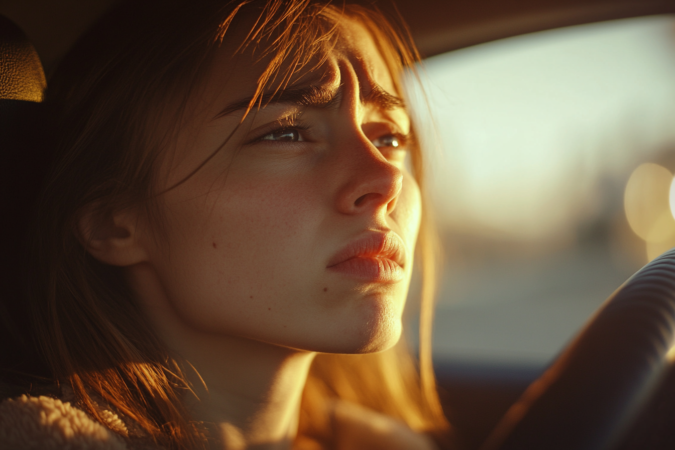 Une jeune femme assise dans une voiture | Source : Midjourney