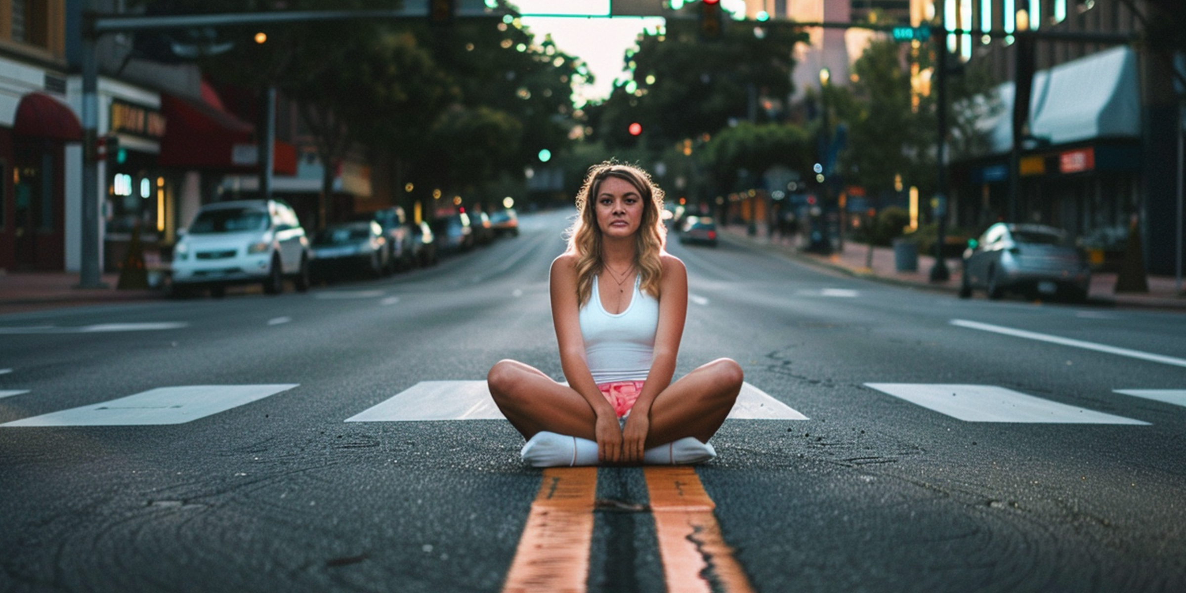 Une femme au milieu de la route | Source : Midjourney