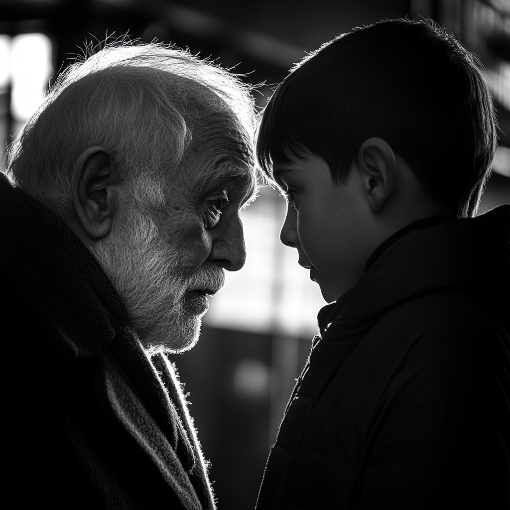 Un vieil homme dit au revoir à un jeune garçon | Source : Midjourney