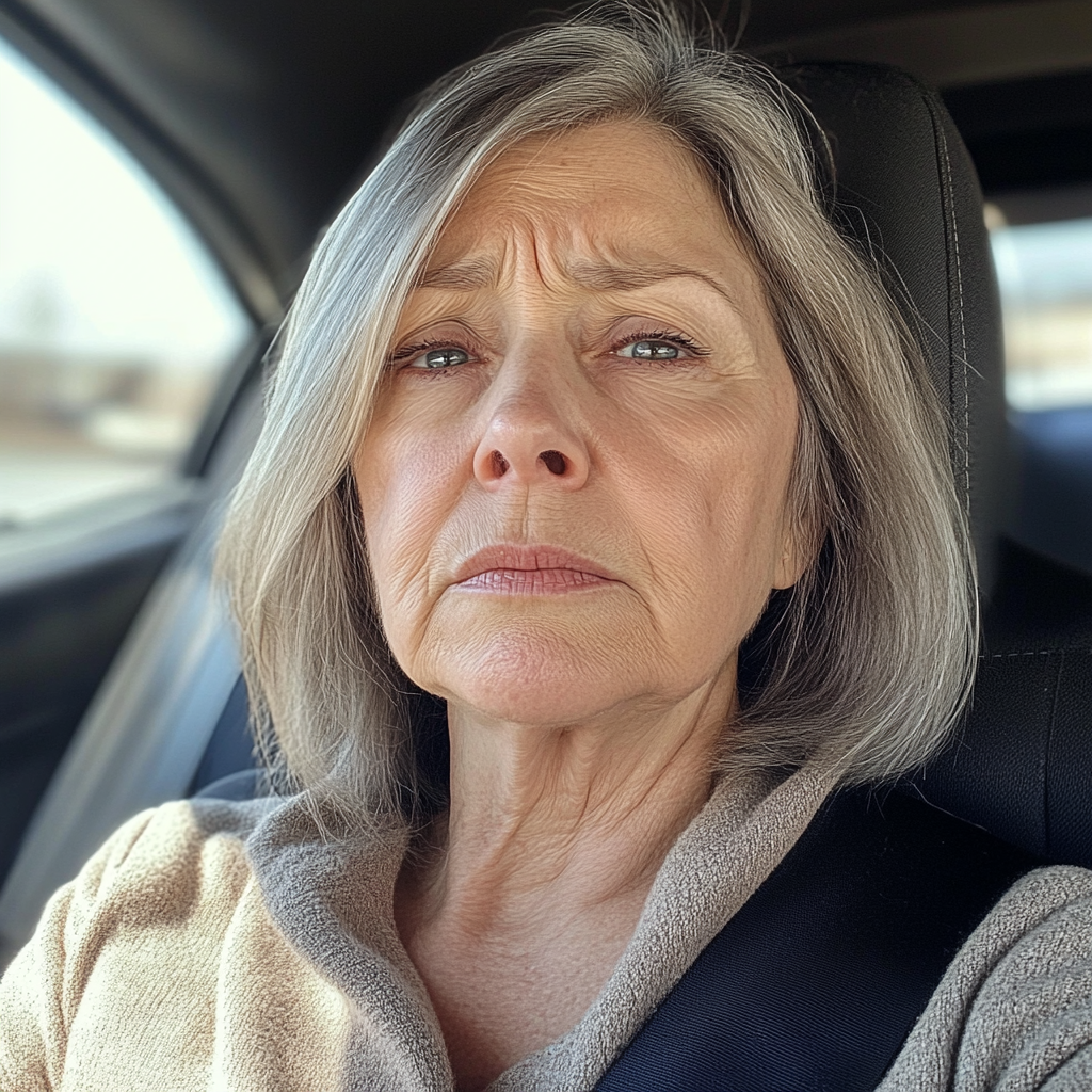 Une femme âgée assise dans une voiture | Source : Midjourney