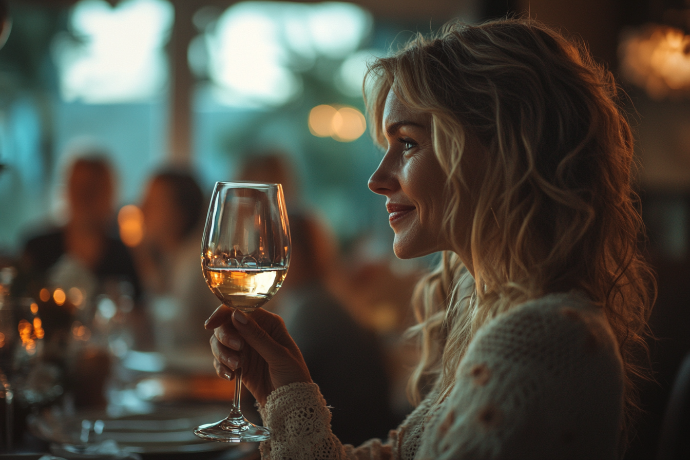 Une femme lève son verre pour porter un toast | Source : Midjourney