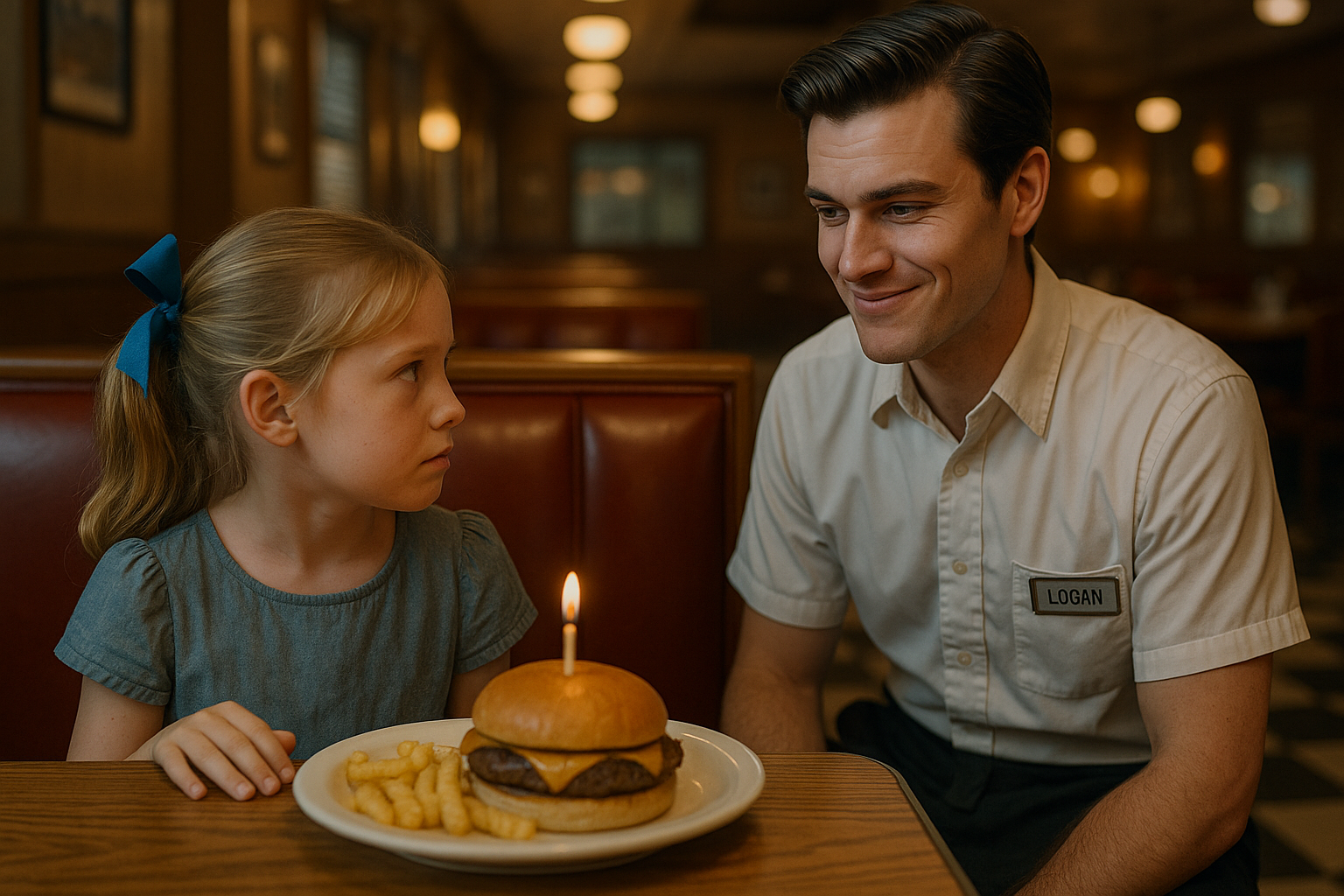 Un serveur qui regarde une petite fille à la table du restaurant | Source : Sora
