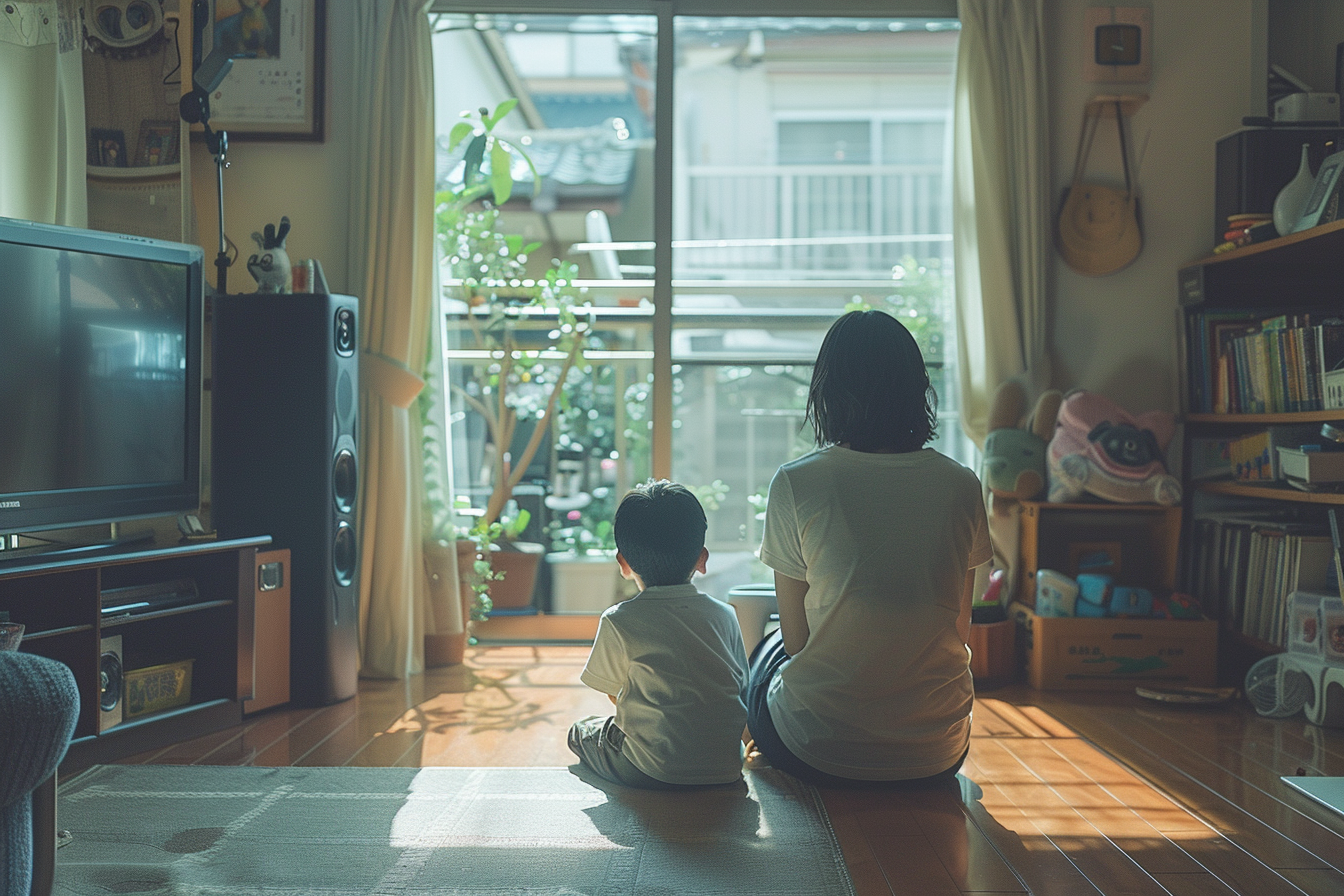 Une femme assise sur le sol avec son fils | Source : Midjourney