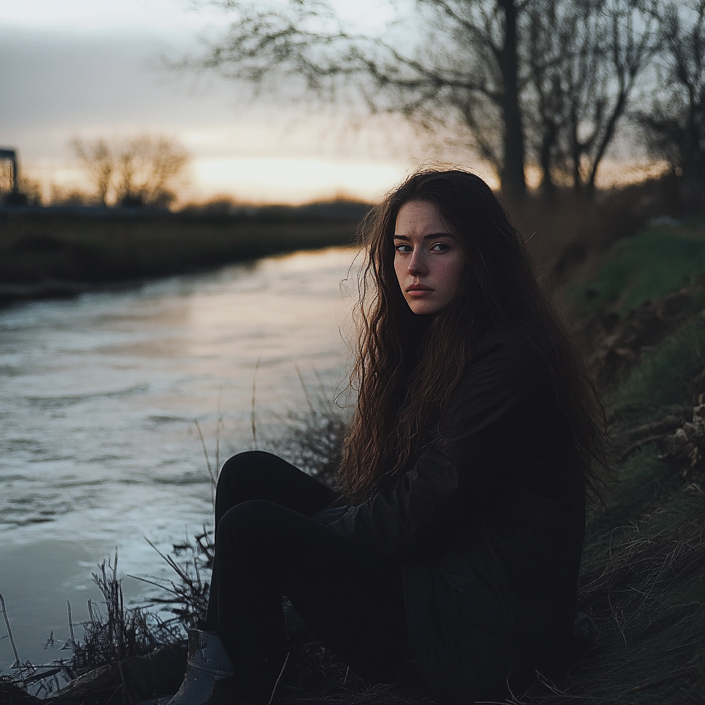 Une femme assise au bord d'une rivière | Source : Midjourney