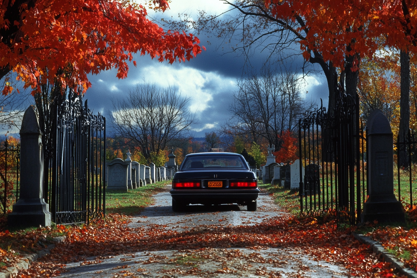 Une voiture franchissant les portes du cimetière | Source : Midjourney