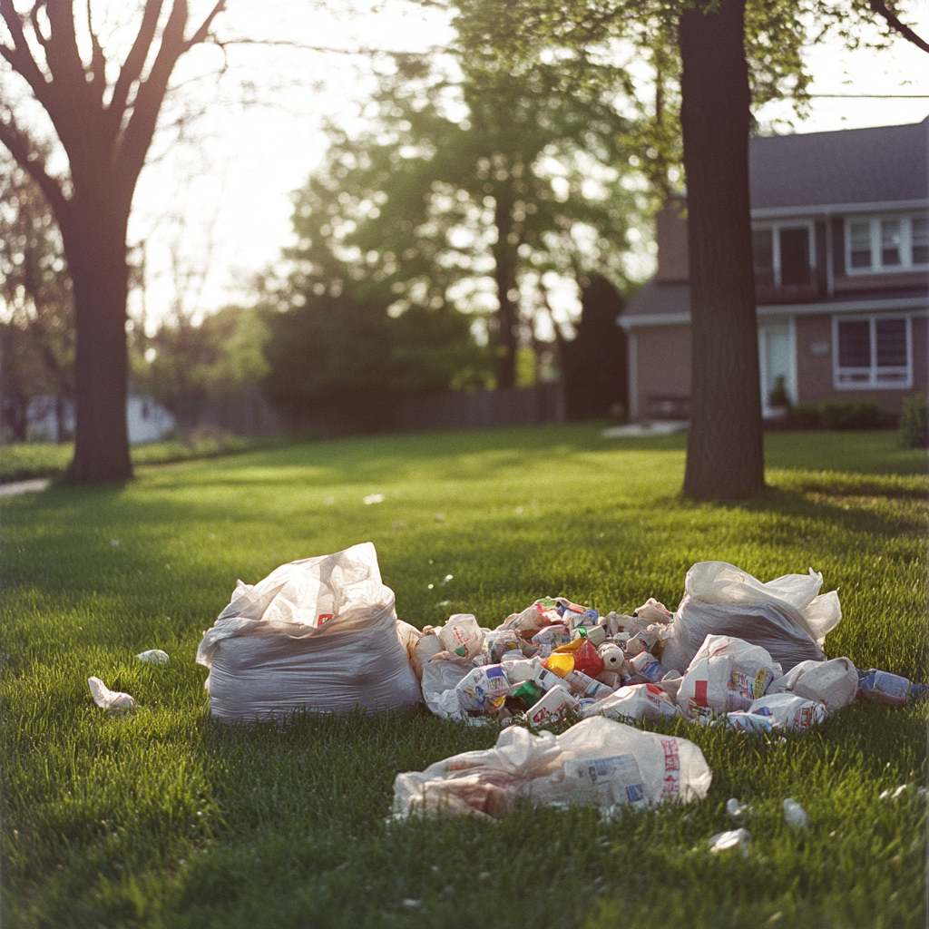 Sacs de déchets sur une cour avant | Source : Midjourney