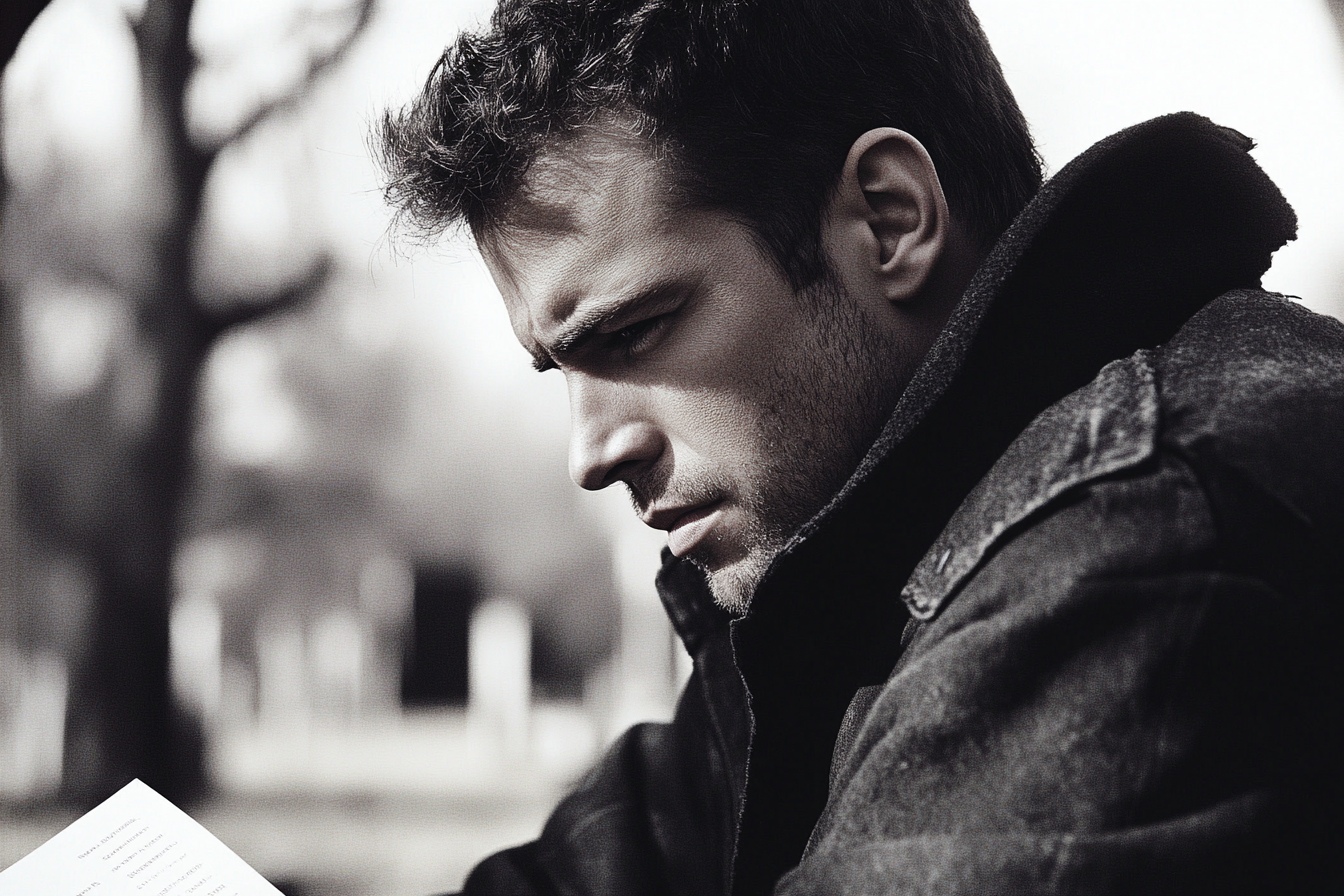 Un homme dans un cimetière lisant une lettre | Source : Midjourney