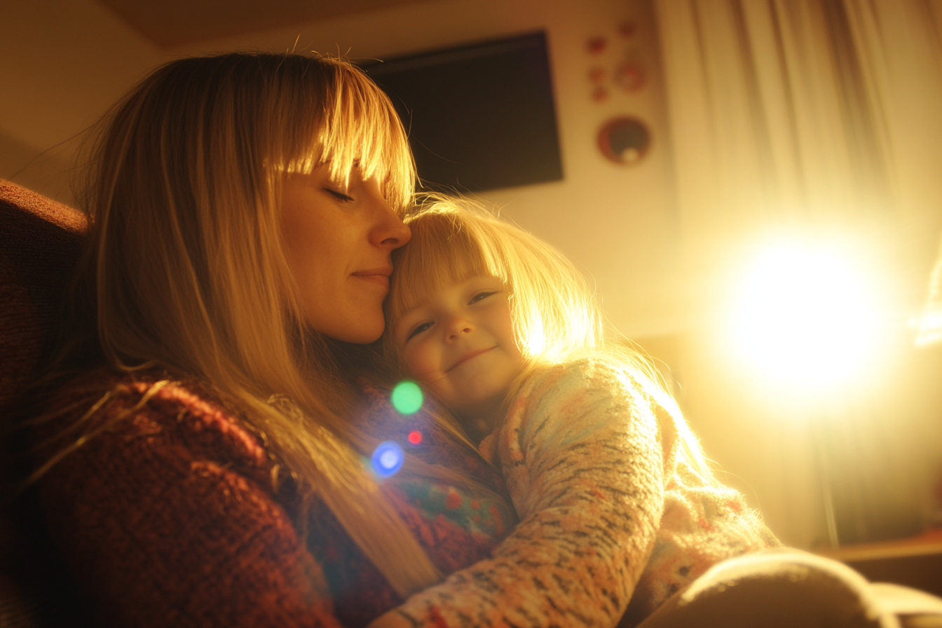 Une femme blottit sa fille dans ses bras | Source : Midjourney