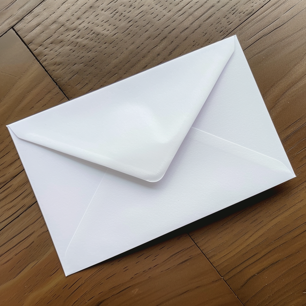 Une enveloppe blanche sur une table | Source : Midjourney