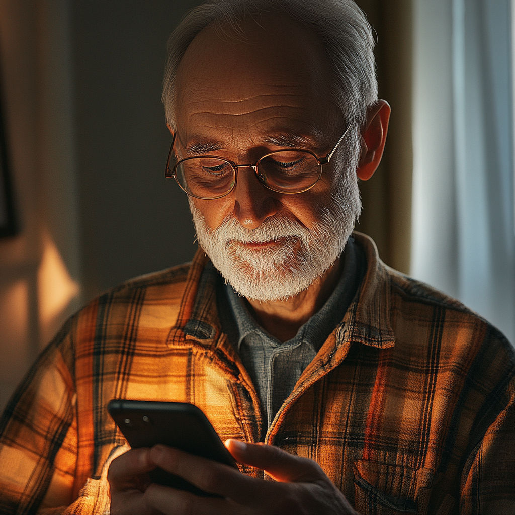 Un homme regardant l'écran d'un téléphone | Source : Midjourney