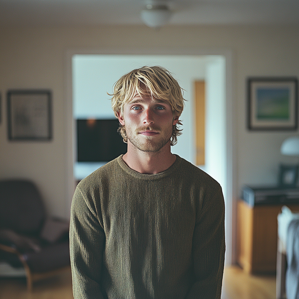 Un homme debout dans un salon | Source : Midjourney