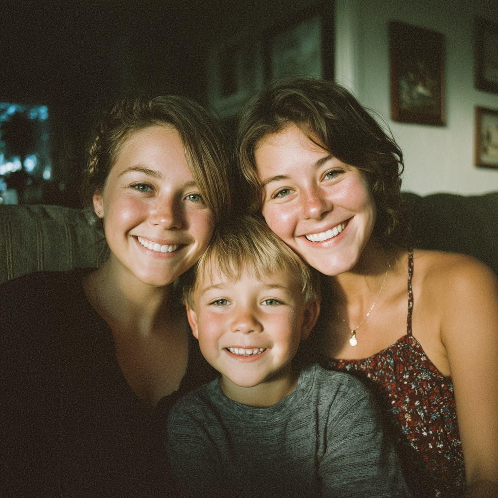 Deux sœurs heureuses avec un garçon | Source : Midjourney
