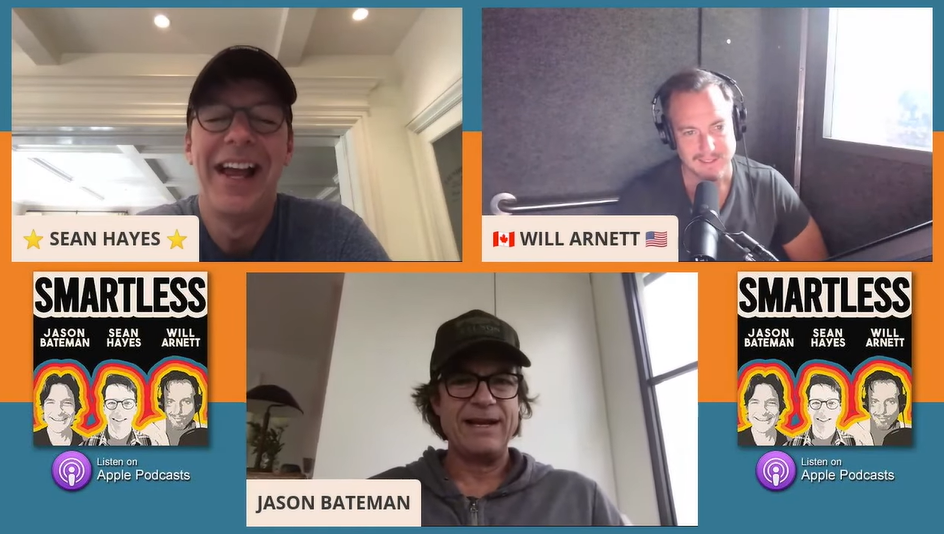 Sean Hayes, Will Arnett et Jason Bateman lors d'un épisode de leur podcast "Smartless", daté du 13 septembre 2020 | Source : YouTube/@SmartLess