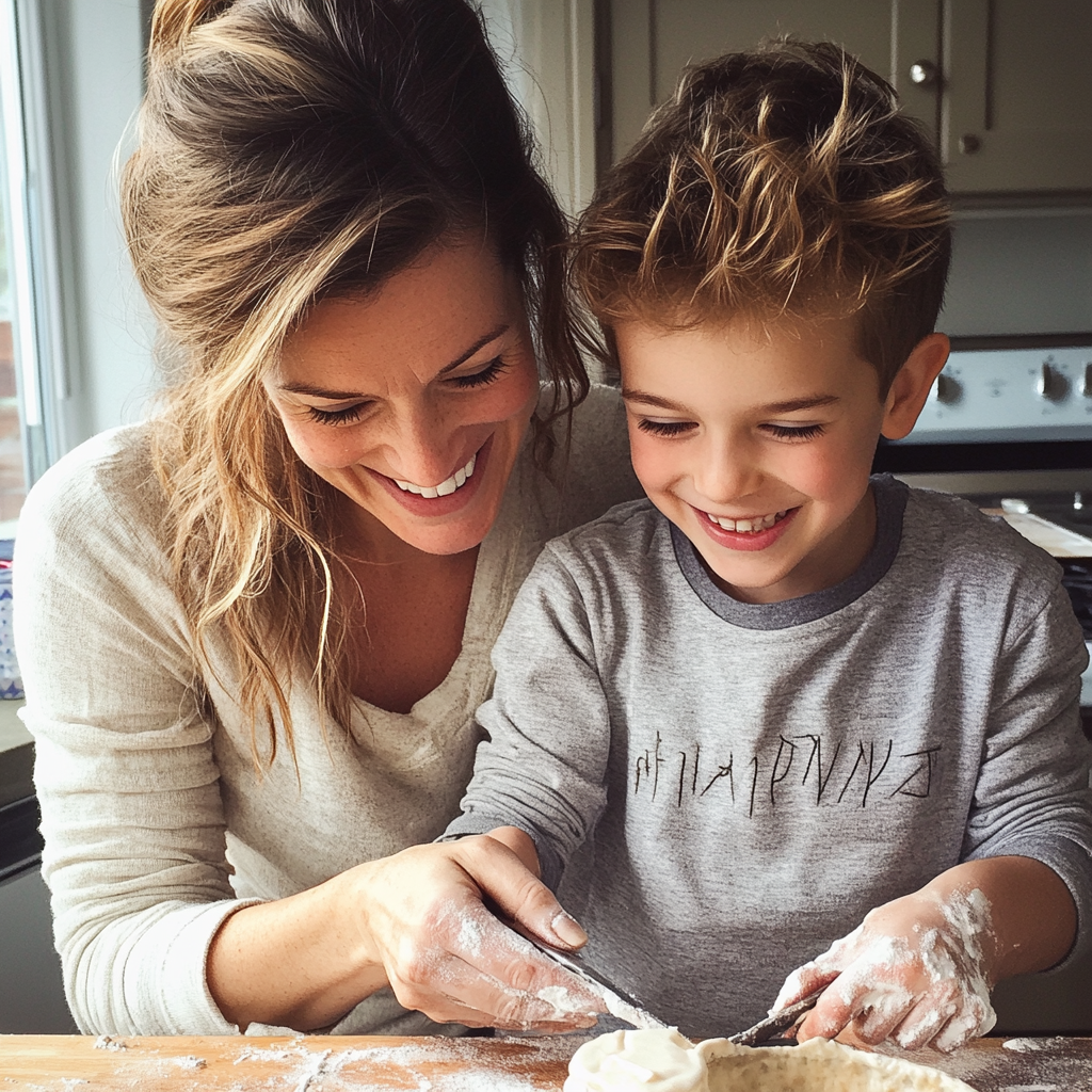 Un duo mère-fils en train de faire de la pâtisserie | Source : Midjourney