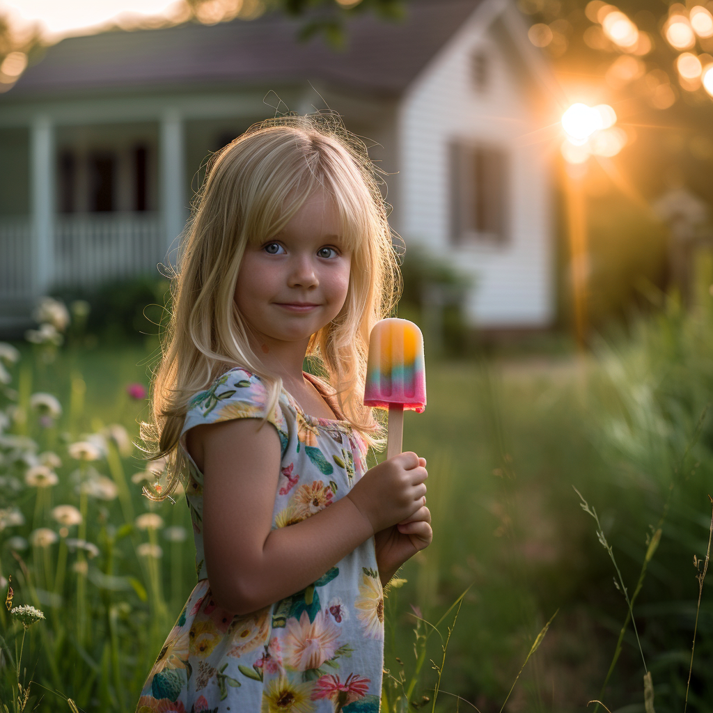 Une petite fille tenant une glace colorée | Source : Midjourney