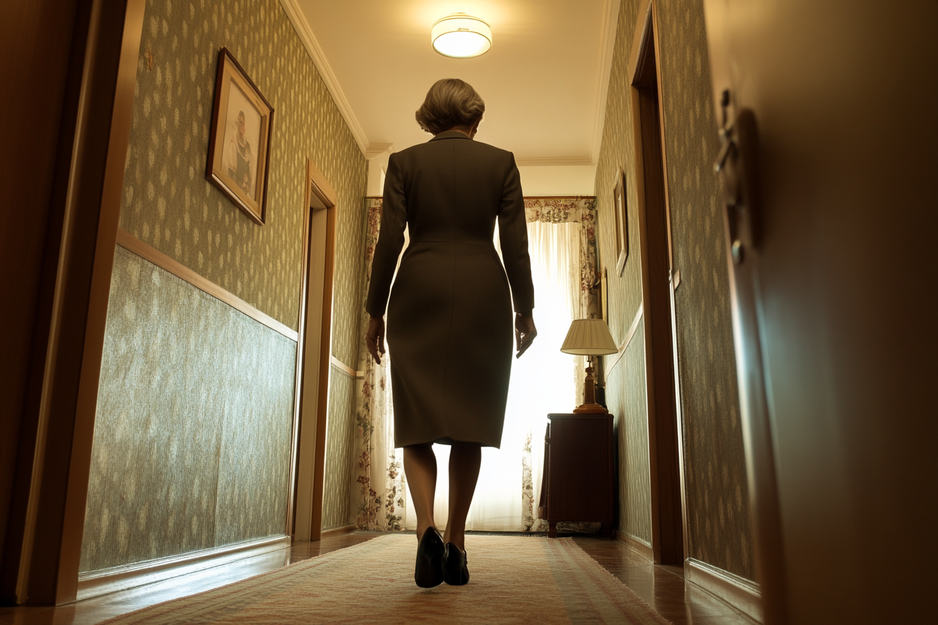 Une femme marchant dans le couloir d'une maison | Source : Midjourney