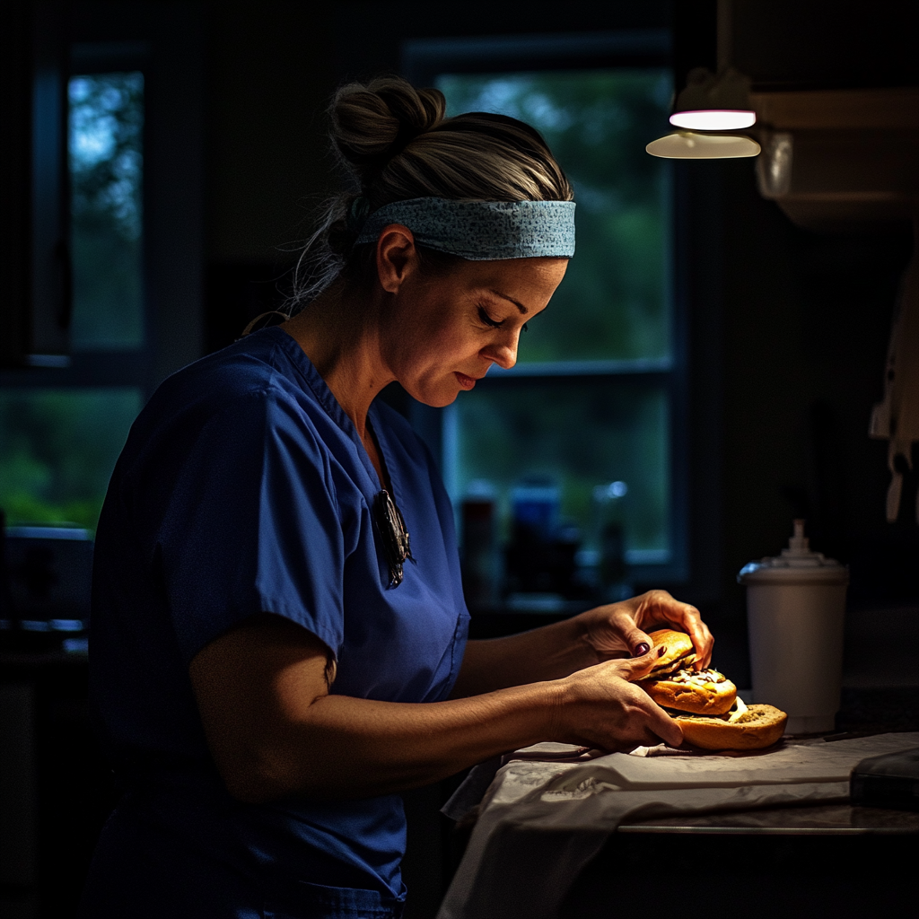 Une femme fatiguée qui prépare un sandwich | Source : Midjourney