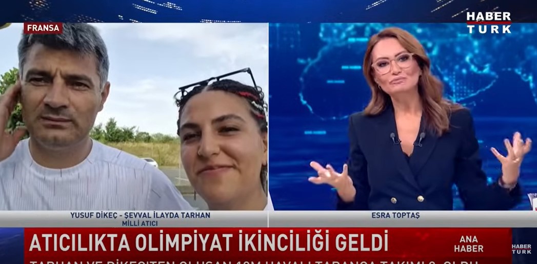 Yusuf Dikeç et Sevval Ilayda Tarhan s'adressant à une station d'information dans un post mis en ligne le 30 juillet 2024 | Source : YouTube/Habertürk TV