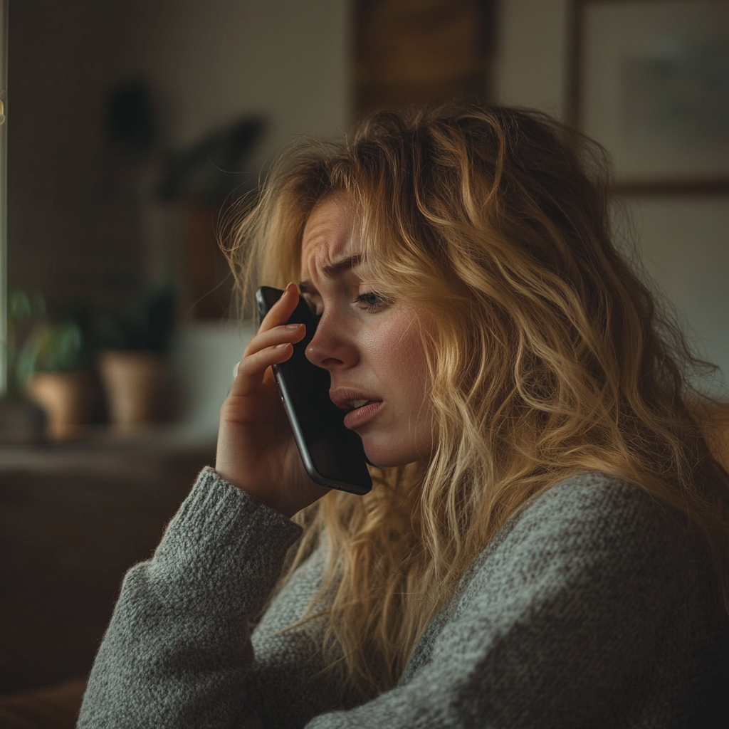 Une femme triste dans son téléphone | Source : Midjourney