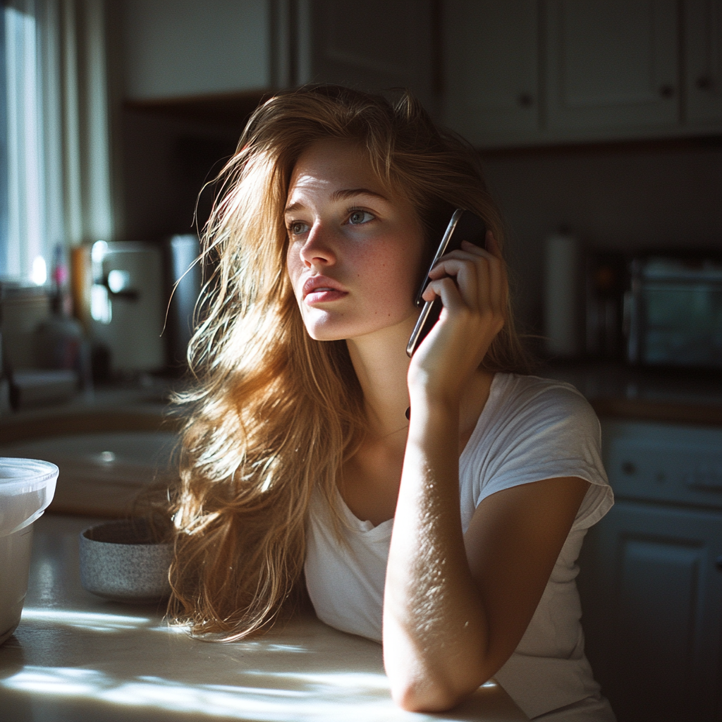 Une femme qui parle au téléphone | Source : Midjourney