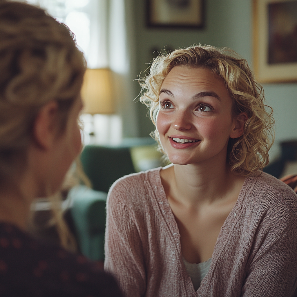 Une femme heureuse qui parle à quelqu'un | Source : Midjourney