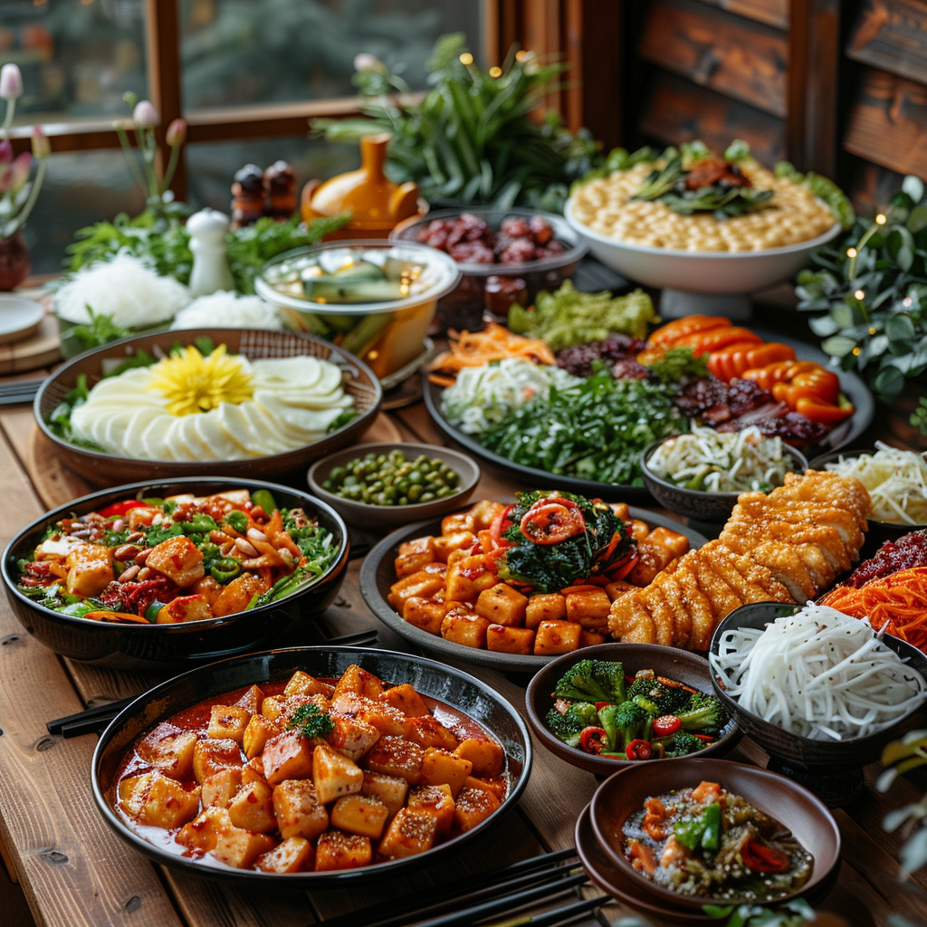 Table de fête avec des plats coréens | Midjourney
