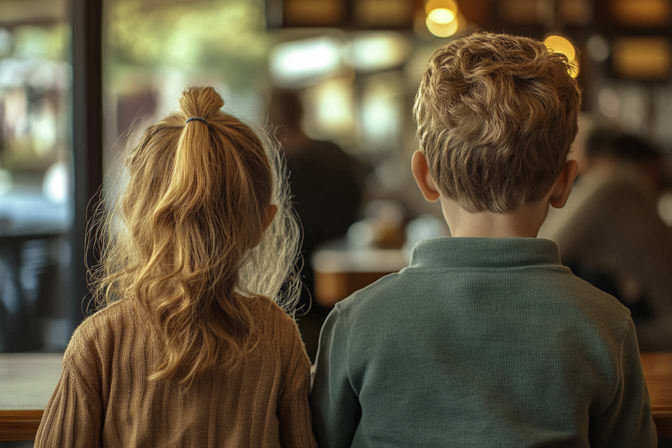 Deux enfants assis dans un café | Source : Midjourney