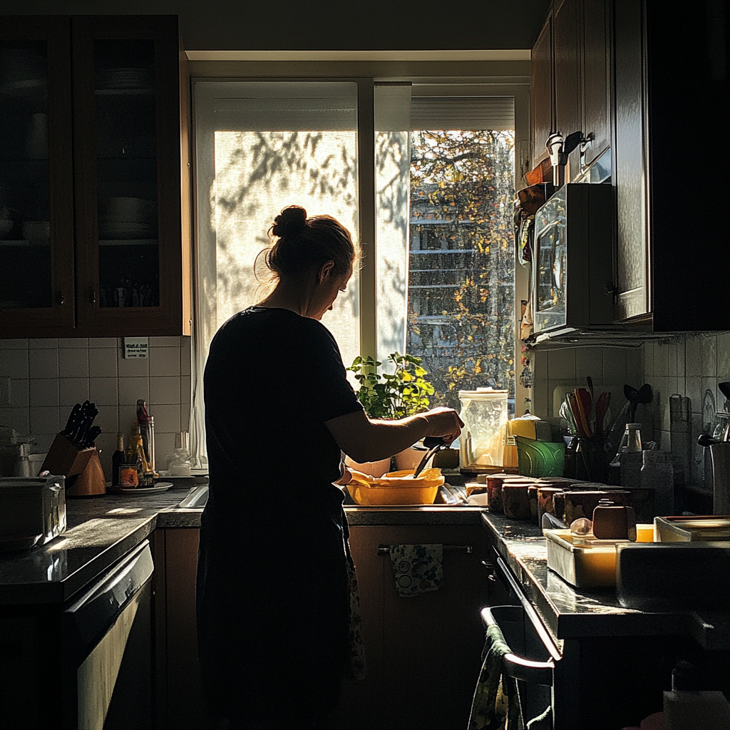 Une femme nettoie une cuisine | Source : Midjourney