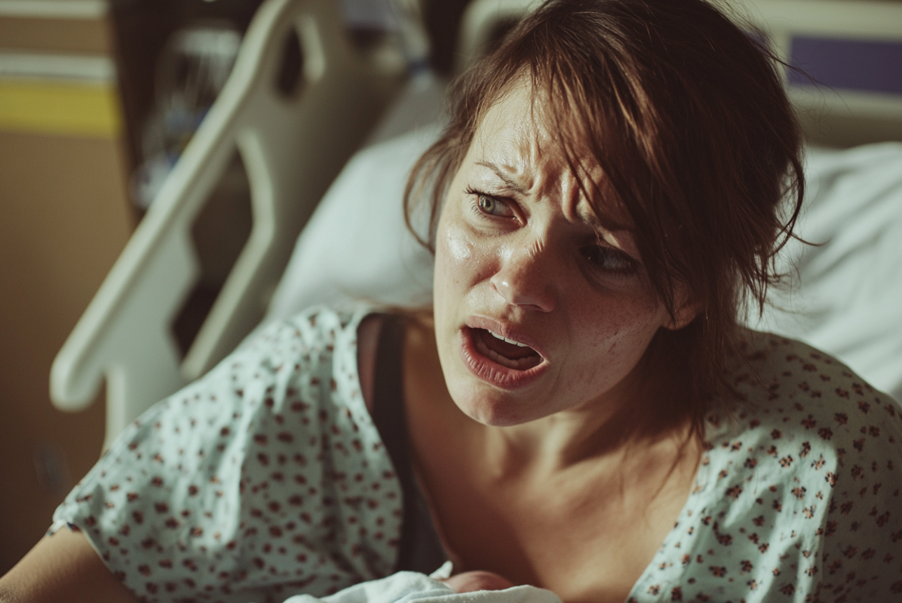 Une femme stupéfaite dans un lit d'hôpital | Source : Midjourney