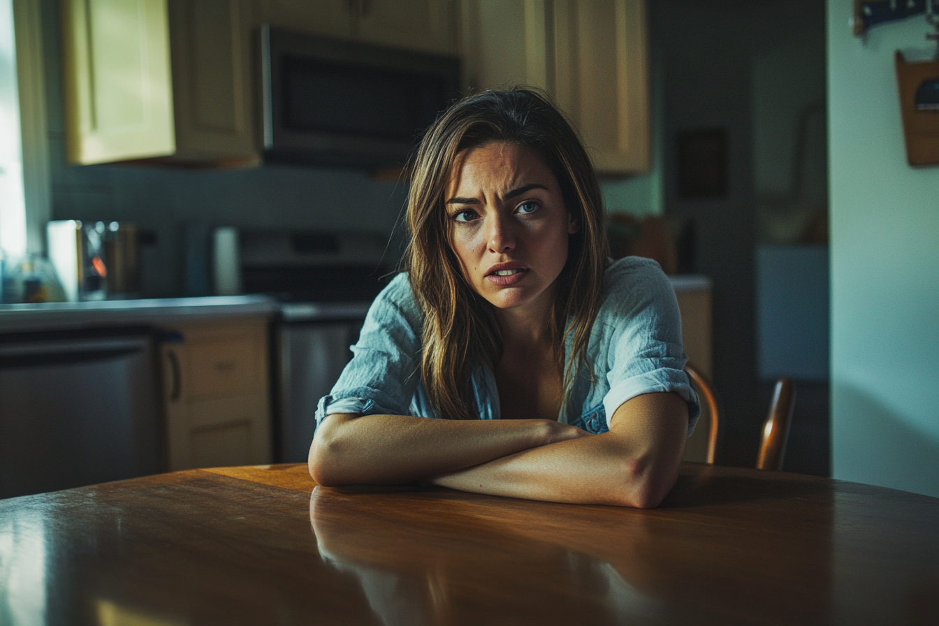 A tense woman talking to someone | Source: Midjourney