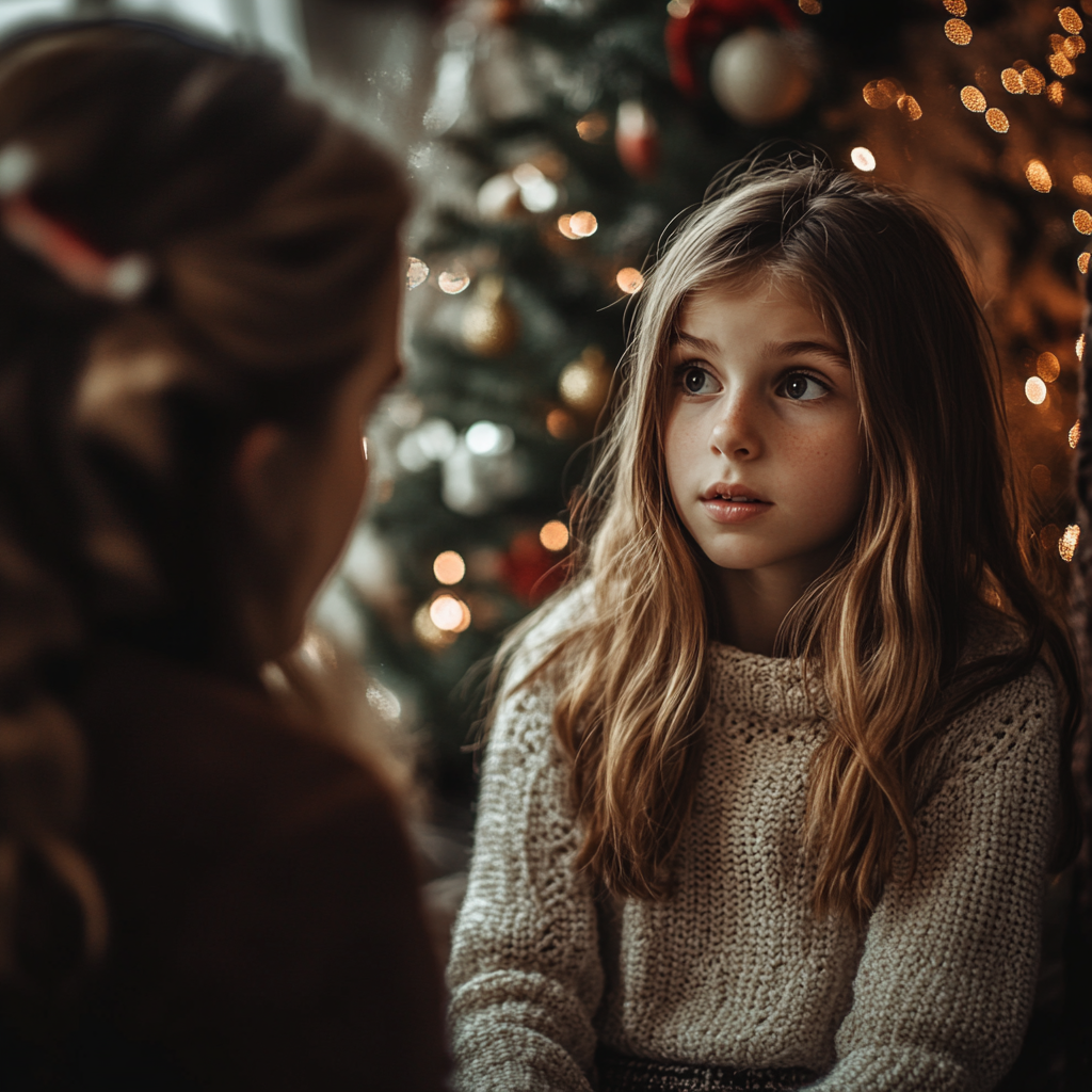 Mère parlant à sa fille à Noël | Source : Midjourney