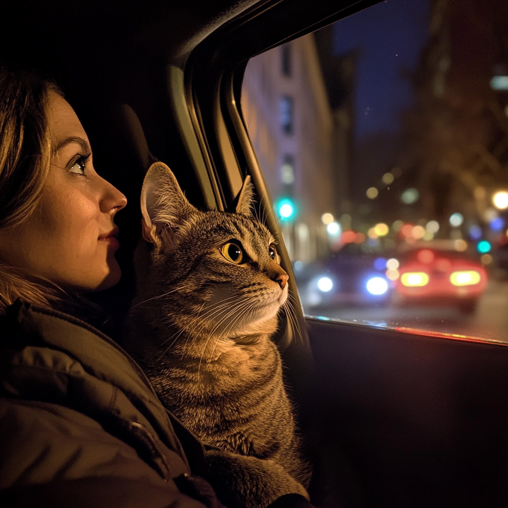 Une femme et son chat dans une voiture | Source : Midjourney