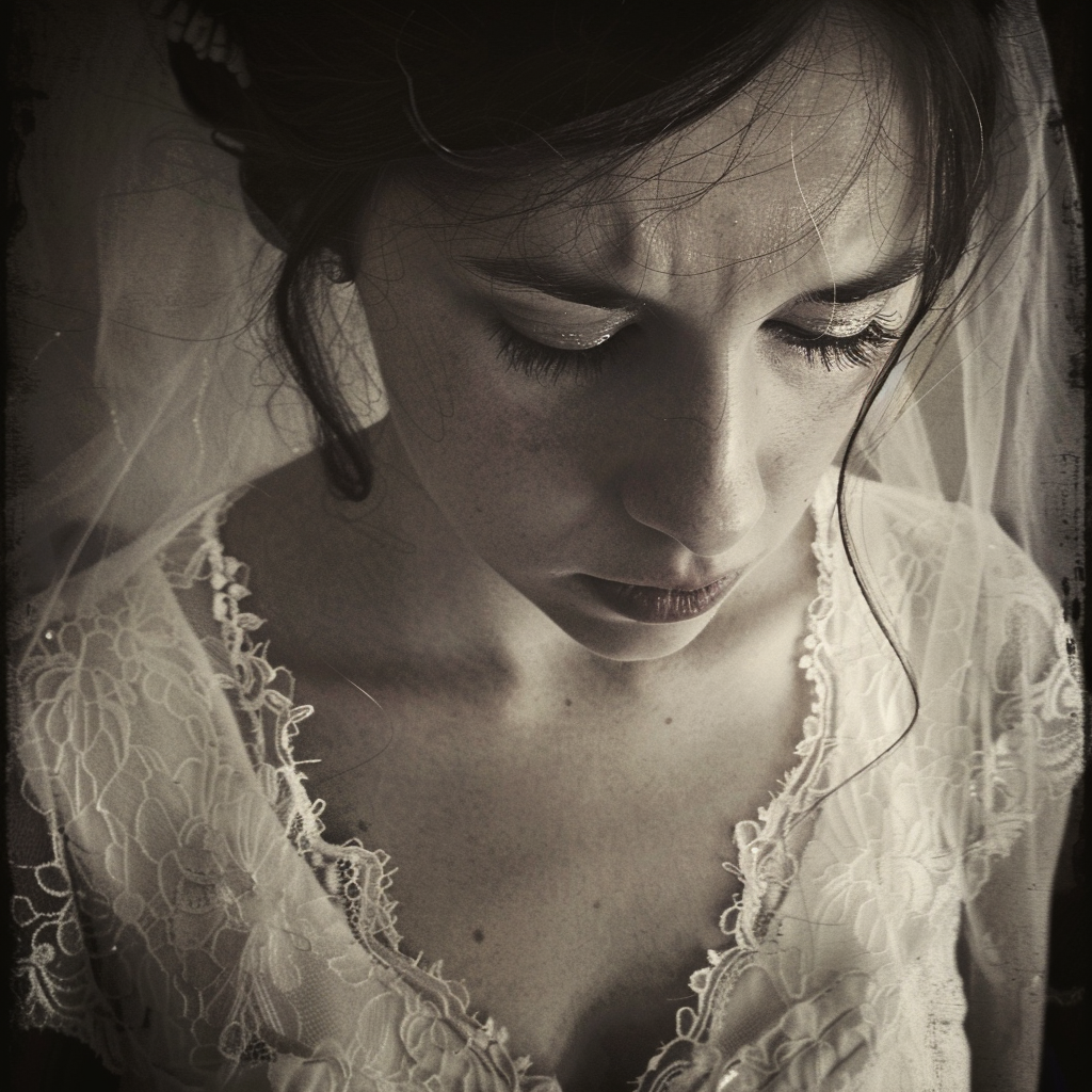 Une mariée qui regarde vers le bas | Source : Midjourney
