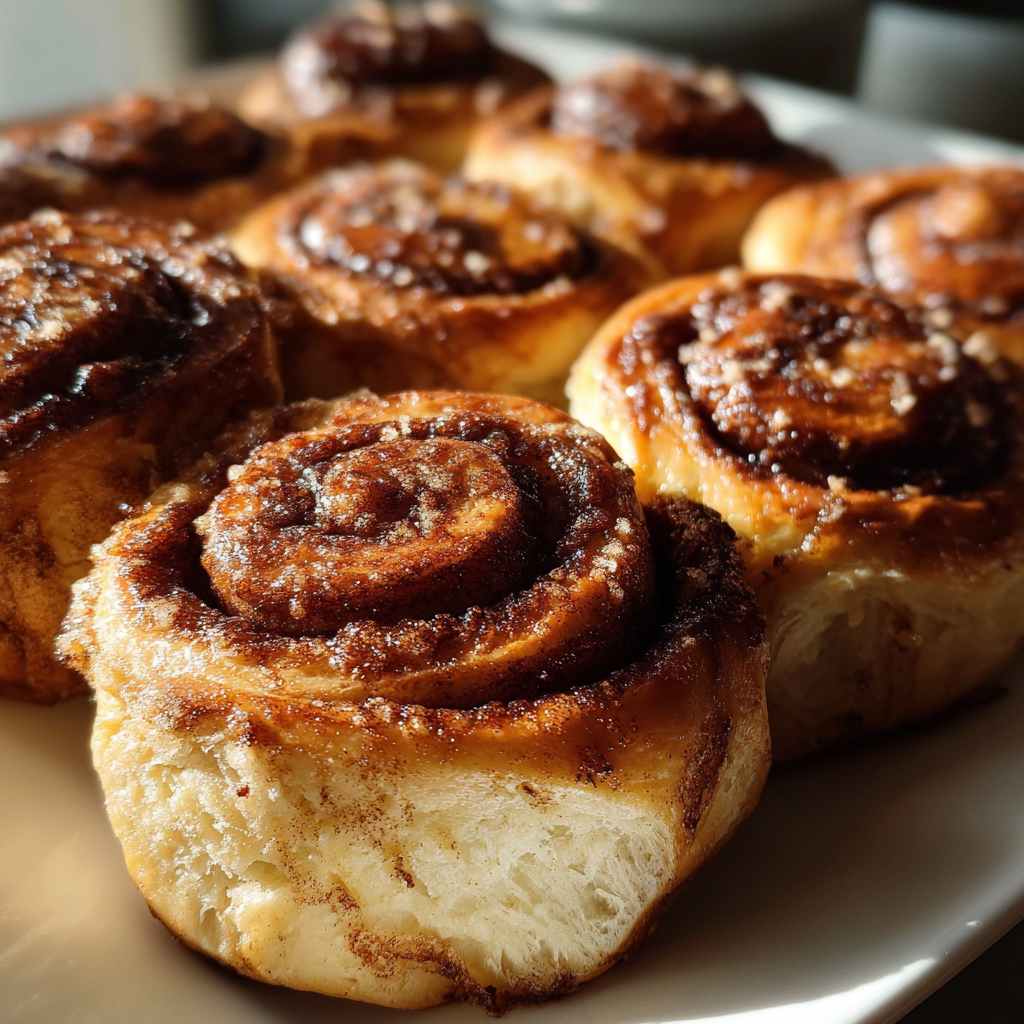 Des roulés à la cannelle frais sur une assiette | Source : Midjourney