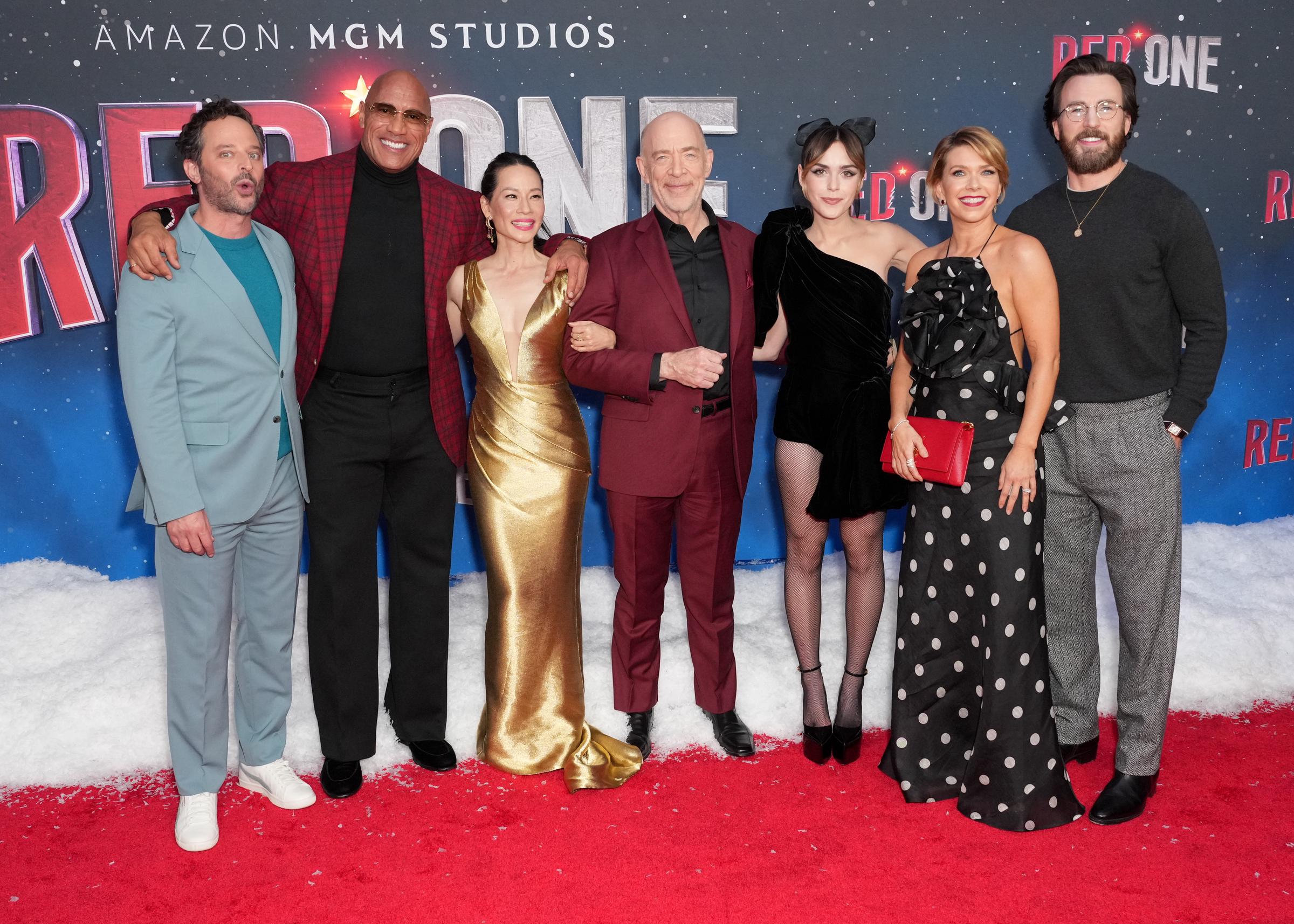 Nick Kroll, Dwayne Johnson, Lucy Liu, J. K. Simmons, Kiernan Shipka, Mary Elizabeth Ellis, Chris Evans le 11 novembre 2024 à New York | Source : Getty Images