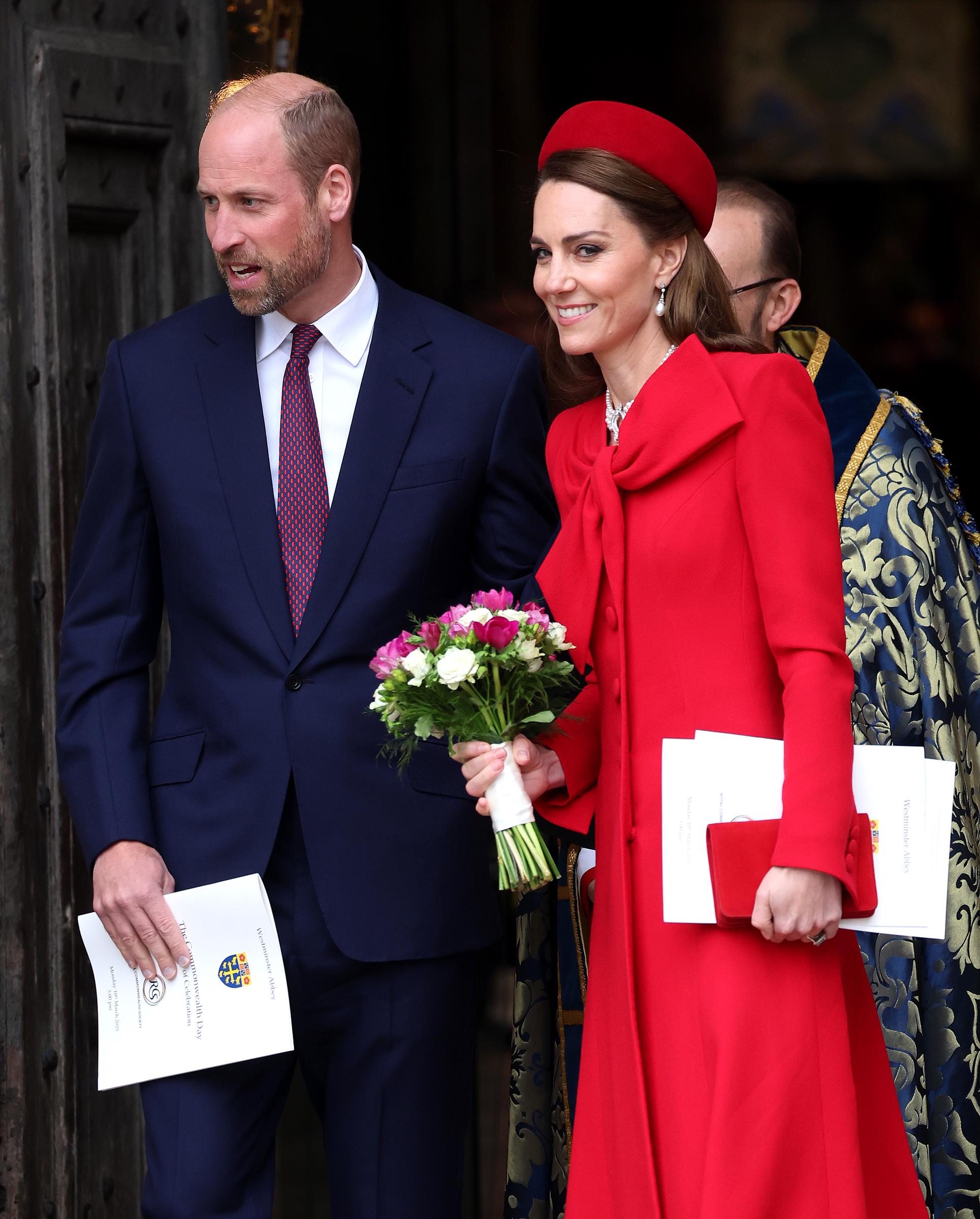 Catherine, princesse de Galles, et le prince William, prince de Galles, quittent le service du Jour du Commonwealth à l'abbaye de Westminster, le 10 mars 2025, à Londres, en Angleterre | Source : Getty Images