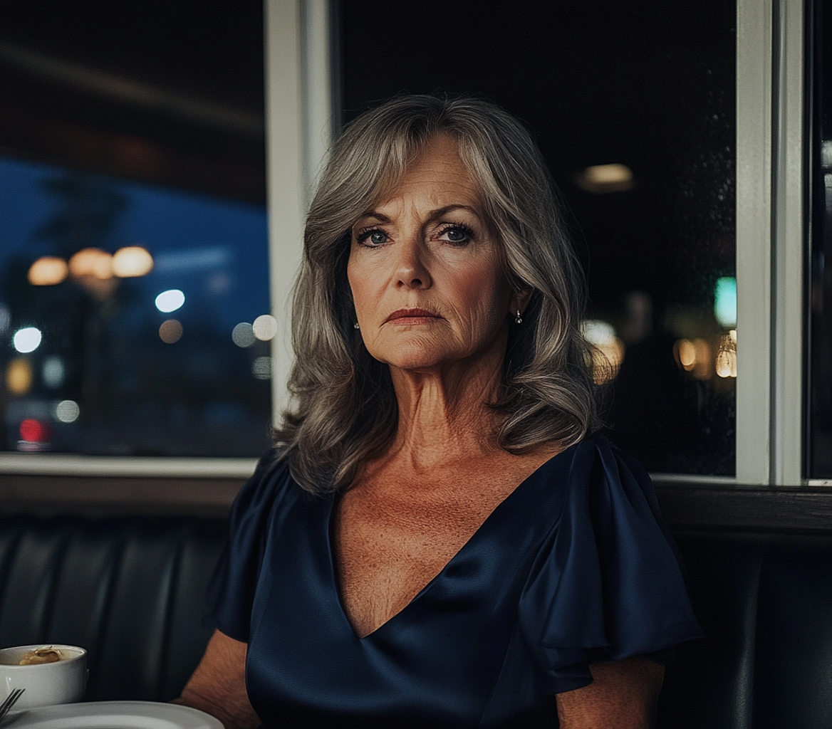 Une femme qui fronce les sourcils, assise dans un restaurant | Source : Midjourney