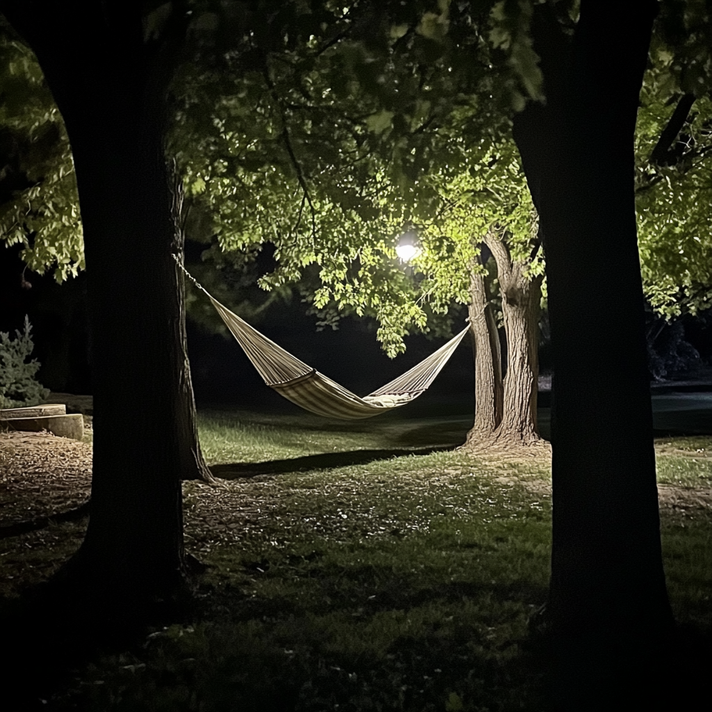 Un hamac se balançant entre les arbres | Source : Midjourney